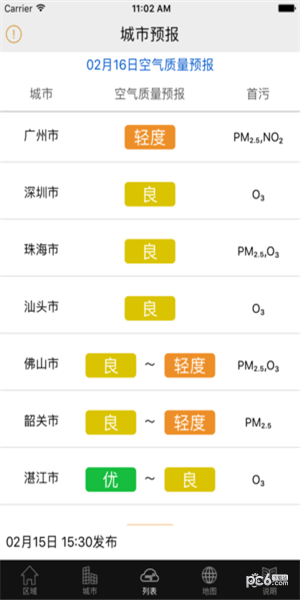 广东省空气质量实况与预报手机发布系统